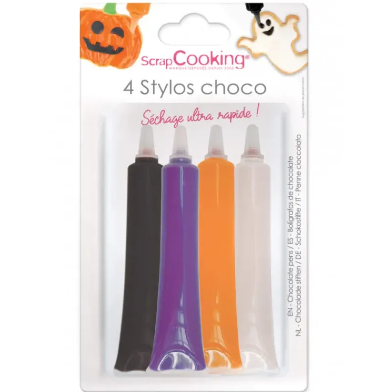 Nappages Et Glaçages|Décoration Comestible*SCRAPCOOKING 4 Stylos Glaçage Chocolat Noir Violet Orange et Blanc