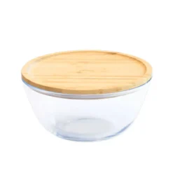 Plat De Cuisson|Conservation*PEBBLY Boîte de Conservation en Verre et Bambou Rond 2,6 L