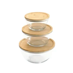 Plat De Cuisson|Conservation*PEBBLY Boîte de Conservation en Verre et Bambou Rond 2,6 L