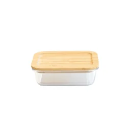 Plat De Cuisson|Conservation*PEBBLY Boîte de Conservation en Verre et Bambou Rectangle 640 ml