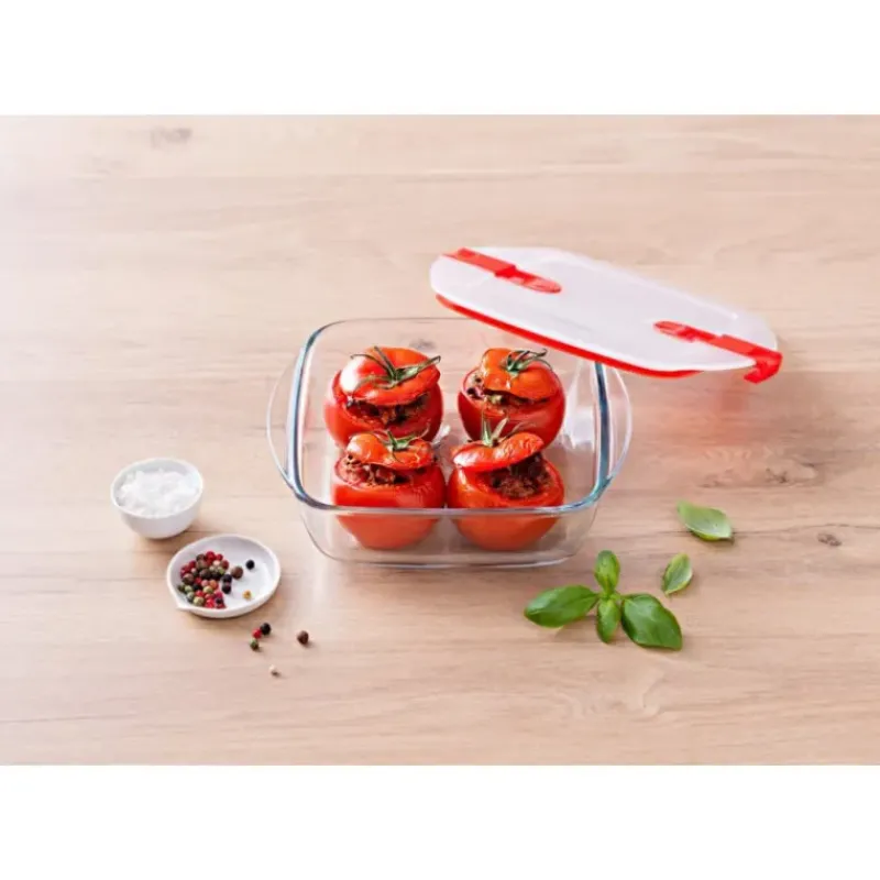 Conservation*PYREX Boîte de Conservation en Verre Carrée 14 x 12 cm 0,35 L Cook & Heat