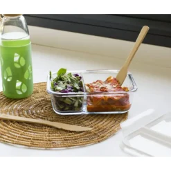 Conservation*PEBBLY Boîte de Conservation en Verre avec Compartiments Rectangle 950 ml