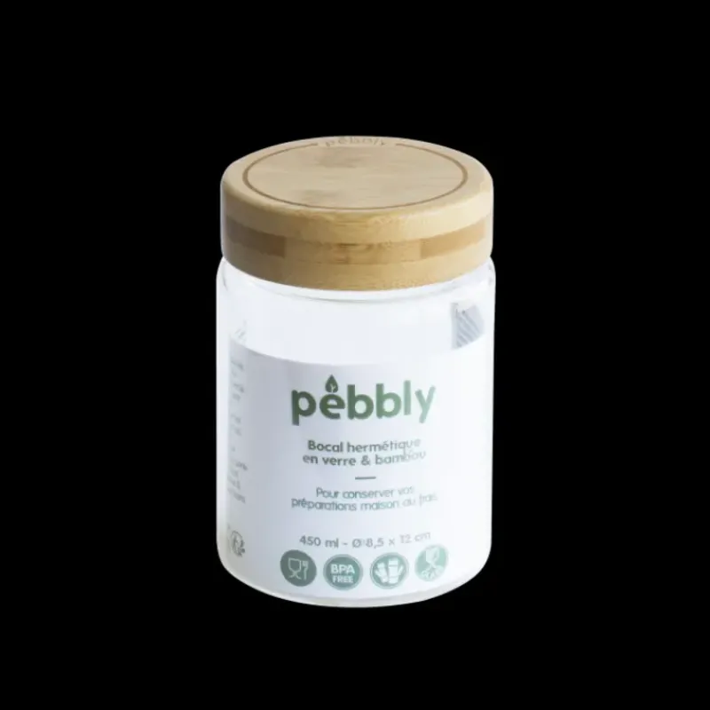 Conservation*PEBBLY Boîte de Conservation en Verre et Bambou Rond 450 ml
