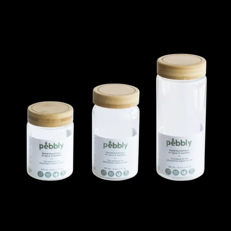 Conservation*PEBBLY Boîte de Conservation en Verre et Bambou Rond 450 ml
