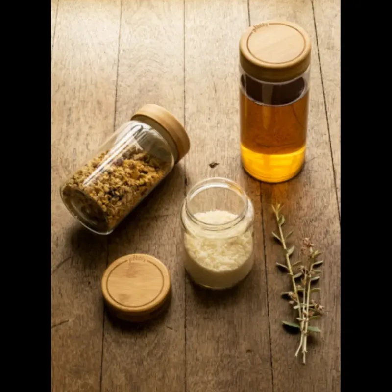 Conservation*PEBBLY Boîte de Conservation en Verre et Bambou Rond 450 ml