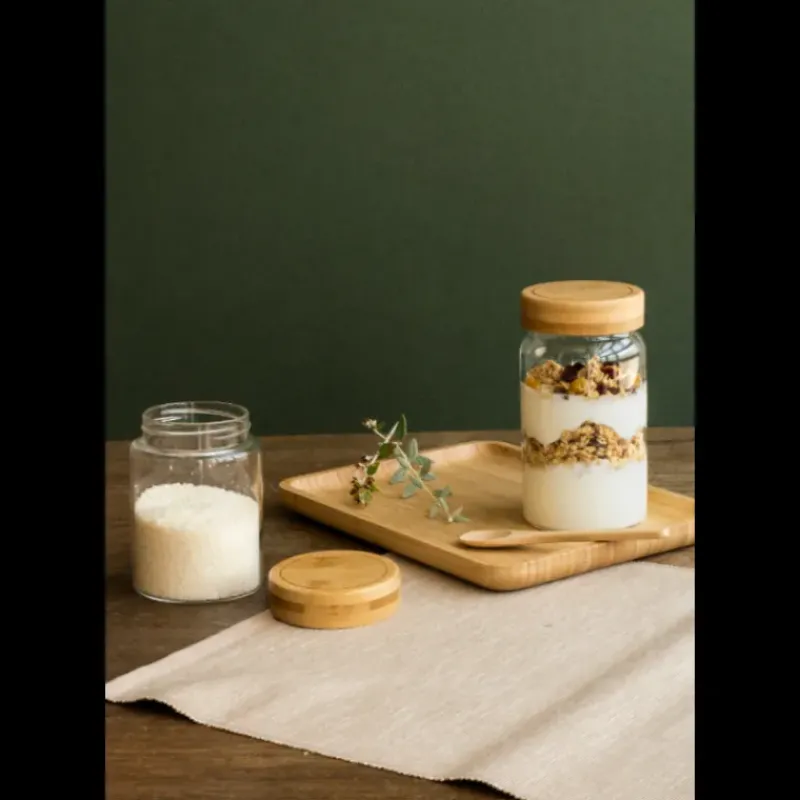 Conservation*PEBBLY Boîte de Conservation en Verre et Bambou Rond 450 ml