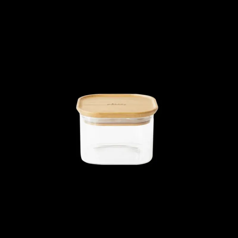 Conservation*PEBBLY Boîte de Conservation en Verre et Bambou Carrée 500 ml