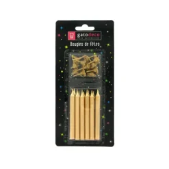 Décoration Gâteau*GATODECO Bougies Dorées (x12) avec bobèches Gatodéco