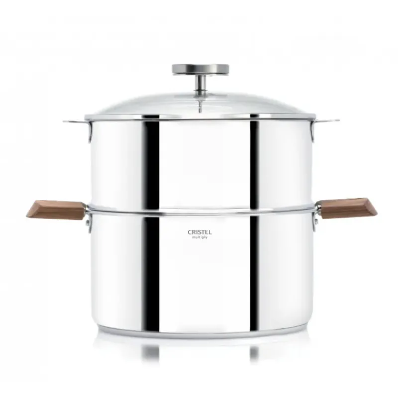 Casseroles*CRISTEL Casserole et Cuit Vapeur Inox Ø 20 cm Anses Noyer Biome