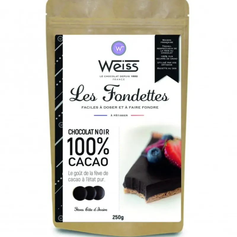 Chocolat De Couverture*WEISS Chocolat Noir 100% Fondettes 250g