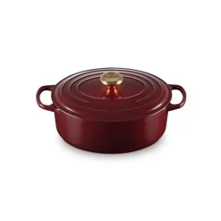 Cocotte En Fonte*LE CREUSET Cocotte en Fonte Ovale 29 cm Garnet Bouton Doré Signature