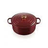 Cocotte En Fonte*LE CREUSET Cocotte en Fonte Ronde 28 cm Garnet Bouton Doré Signature