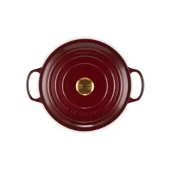 Cocotte En Fonte*LE CREUSET Cocotte en Fonte Ronde 28 cm Garnet Bouton Doré Signature