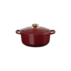 Cocotte En Fonte*LE CREUSET Cocotte en Fonte Ronde 20 cm Garnet Bouton Doré Signature