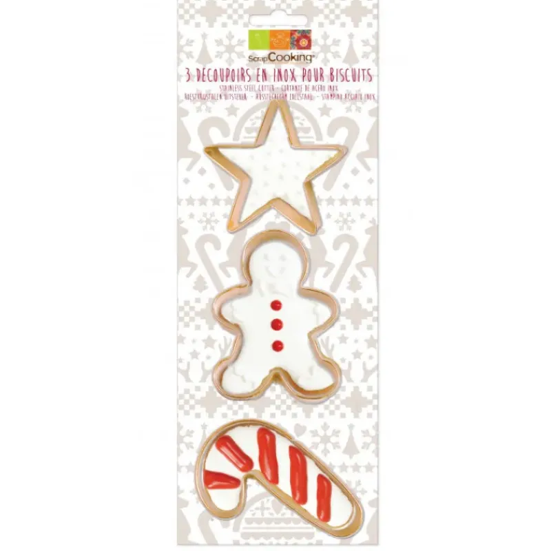 Emporte Pièce - Découpoir Pâtisserie*SCRAPCOOKING Découpoirs Noël Inox Dorés x3