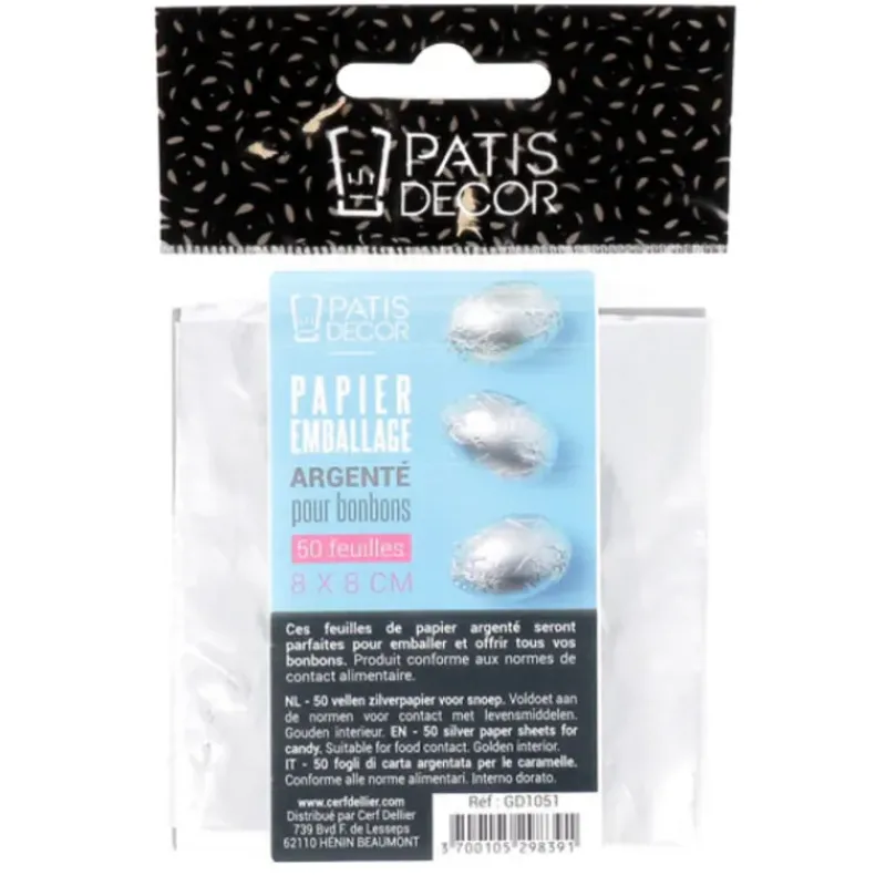 Emballage Alimentaire*PATISDECOR Emballage Pour Bonbons Argenté 50 feuilles Patisdécor