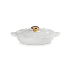 Faitout*LE CREUSET Faitout Fonte Émaillée Pétales Blanc avec Bouton Doré 26 cm
