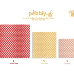 Conservation*PEBBLY Feuille Emballage Alimentaire Cire Abeille Pois (x3)