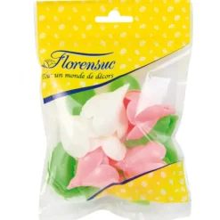 Décoration Comestible*FLORENSUC Fleurs de rose blanches et roses x6, grandes feuilles x12 - en Azyme