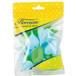 Décoration Comestible*FLORENSUC Fleurs de rose bleue x6, grandes feuilles x12 - en Azyme