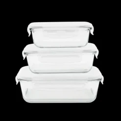 Plat De Cuisson|Conservation*PEBBLY Lot 3 Boîtes de Conservation en Verre Rectangle