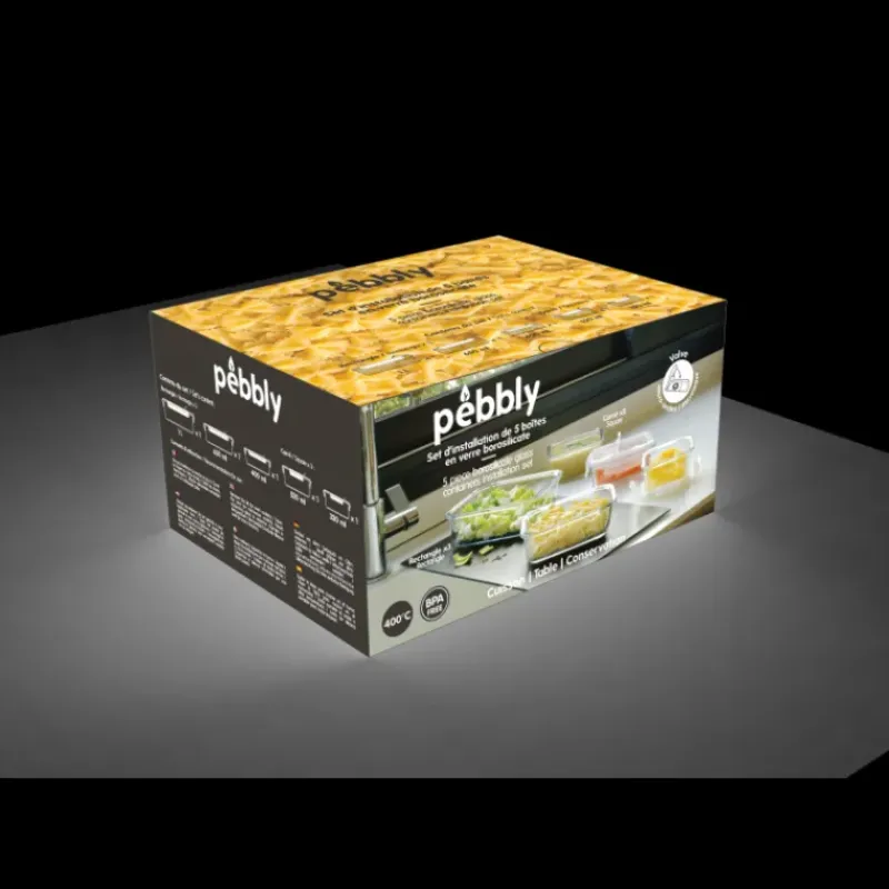 Plat De Cuisson|Conservation*PEBBLY Lot 5 Boîtes de Conservation en Verre