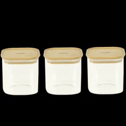Conservation*PEBBLY Lot 3 Boîtes de Conservation en Verre et Bambou Carré 800 ml