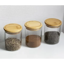 Conservation*PEBBLY Lot 3 Pots à Épices en Verre et Bambou 190 ml