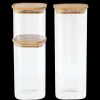 Conservation*PEBBLY Lot de 3 Boîtes de Conservation en Verre Carrée Couvercle Bambou