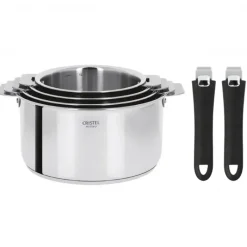 Casseroles*CRISTEL Lot de 4 Casseroles inox Casteline avec 2 Poignées Mutine Amovibles