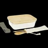 Plat De Cuisson|Conservation*PEBBLY Lunch Box Verre et Bambou avec Couverts 1 L
