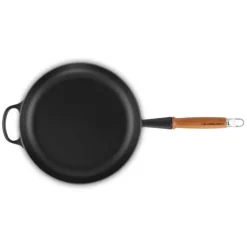 Poêles*LE CREUSET Poêle en Fonte 28 cm Noir Mat avec Manche en Bois Signature