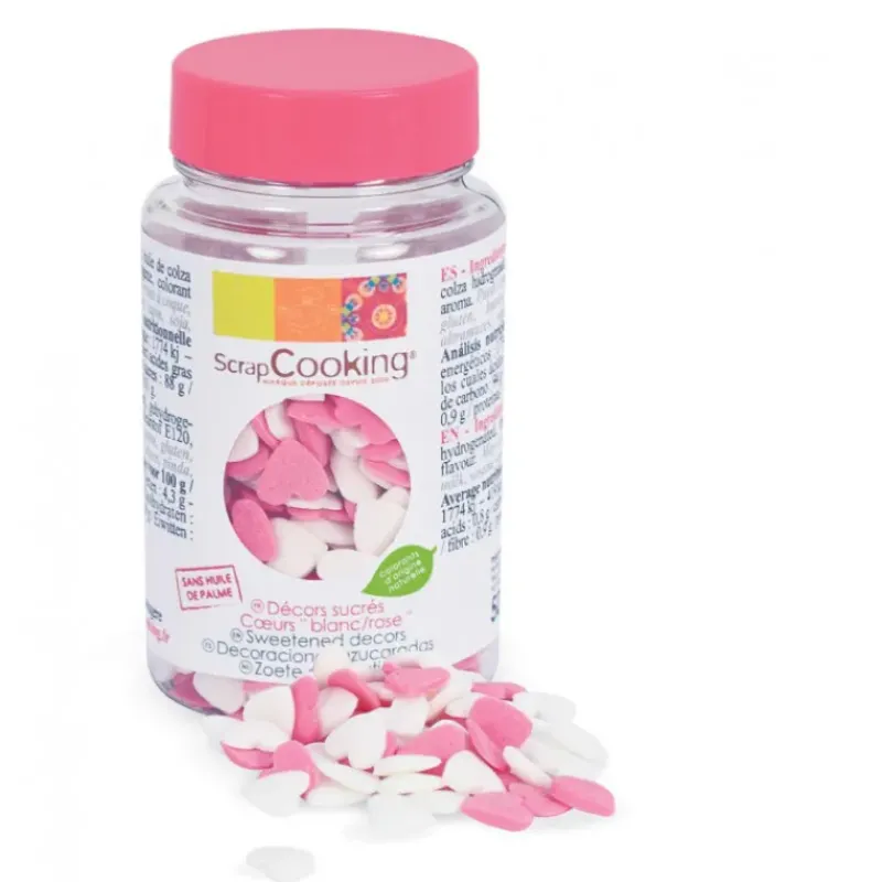 Décoration Comestible*SCRAPCOOKING Pot de décors en sucre - Coeurs rose & blanc 50g