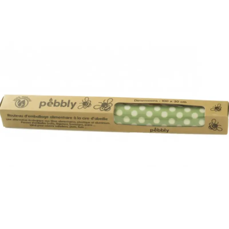Conservation*PEBBLY Rouleau Emballage Alimentaire Cire Abeille Pois Vert 30 x 100 cm