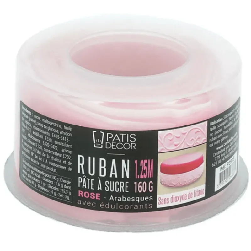 Décoration Comestible*PATISDECOR Ruban Pate à Sucre Rose Arabesque 1,25 m x H 5 cm Patisdécor