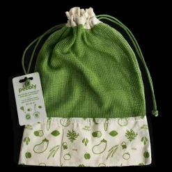 Sac En Tissu*PEBBLY Sac à Légumes Coton Bio Vert 30 x 40 cm