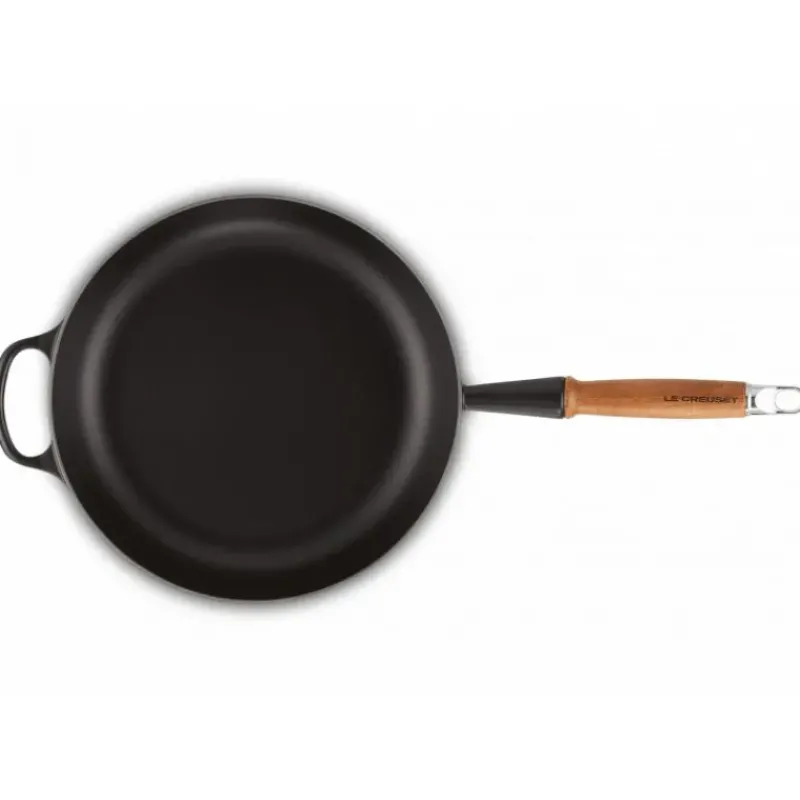 Sauteuses*LE CREUSET Sauteuse en Fonte 28 cm Noir Mat avec Manche en Bois Signature