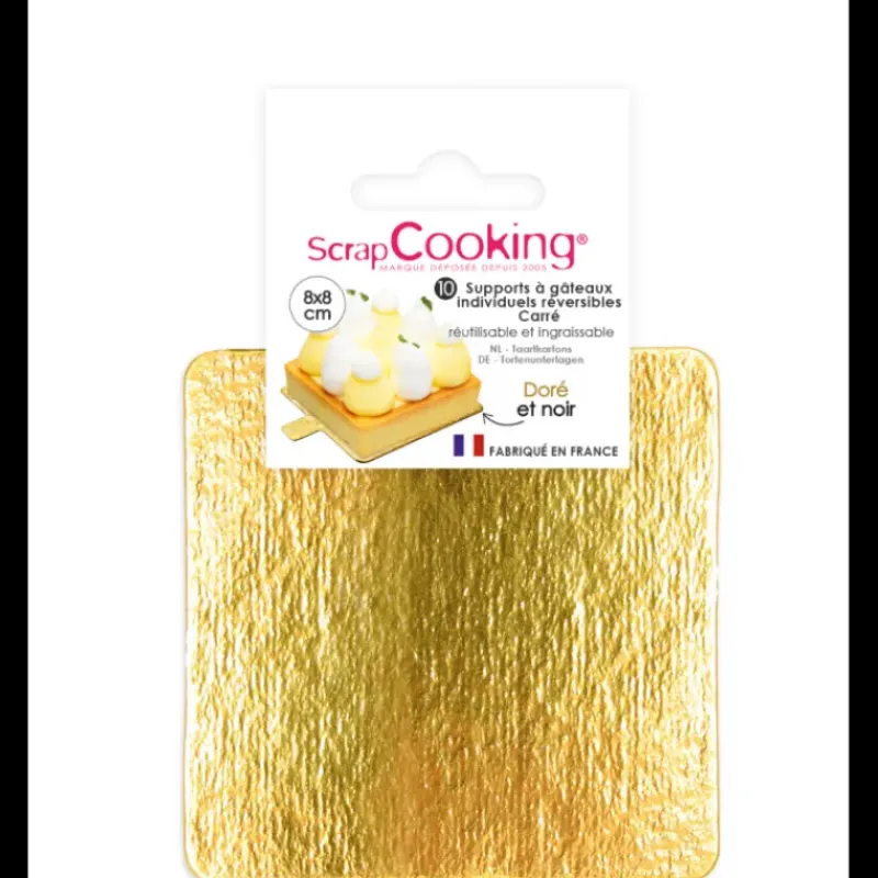 Présentoirs Pour Gâteaux*SCRAPCOOKING Supports Gâteau Or et Noir Carré 8 cm (x10)